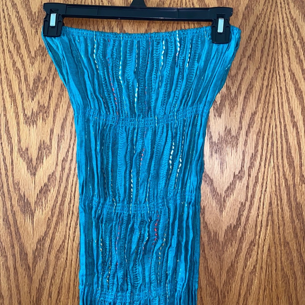 Teal scarf with fringe